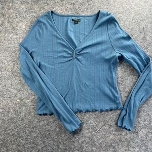 Vintage Henley Womens Large Y2K Wild Fable Blue Top‎ Coquette Preppy Bella Swan